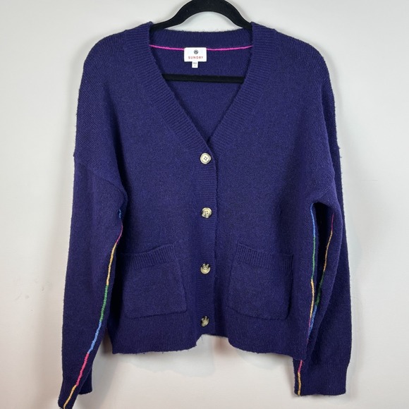 Sundry Purple Accent Rainbow Stripe Womens Soft Cardigan Size 1 (Small) Fall - Picture 1 of 9
